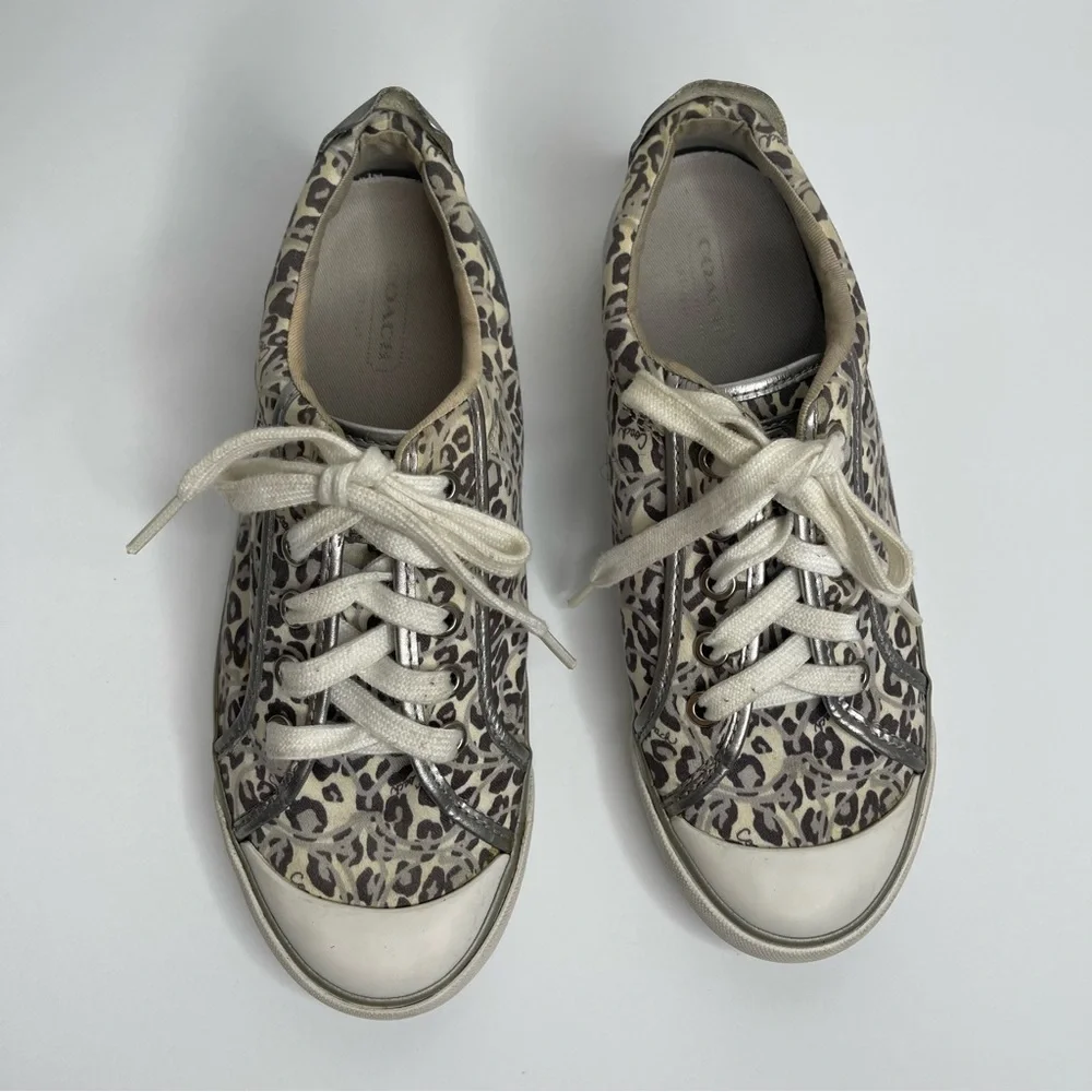 COACH Barrett Signature Silver Leopard Ocelot Animal Print Sneaker Sz 7